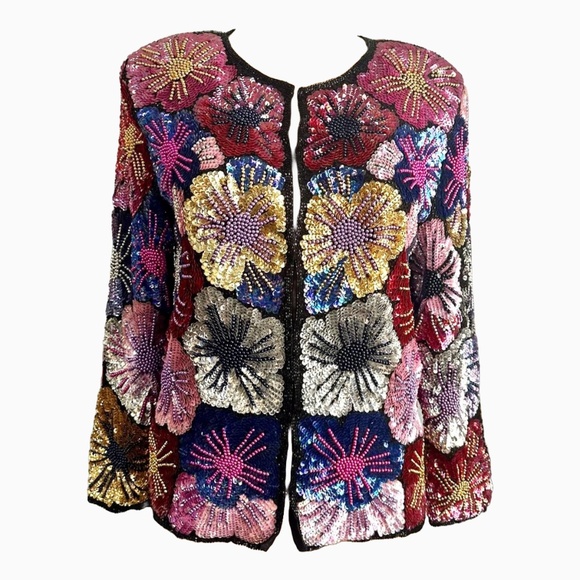 Vintage Jackets & Blazers - 80's Beaded Sequin Cardigan/Jacket